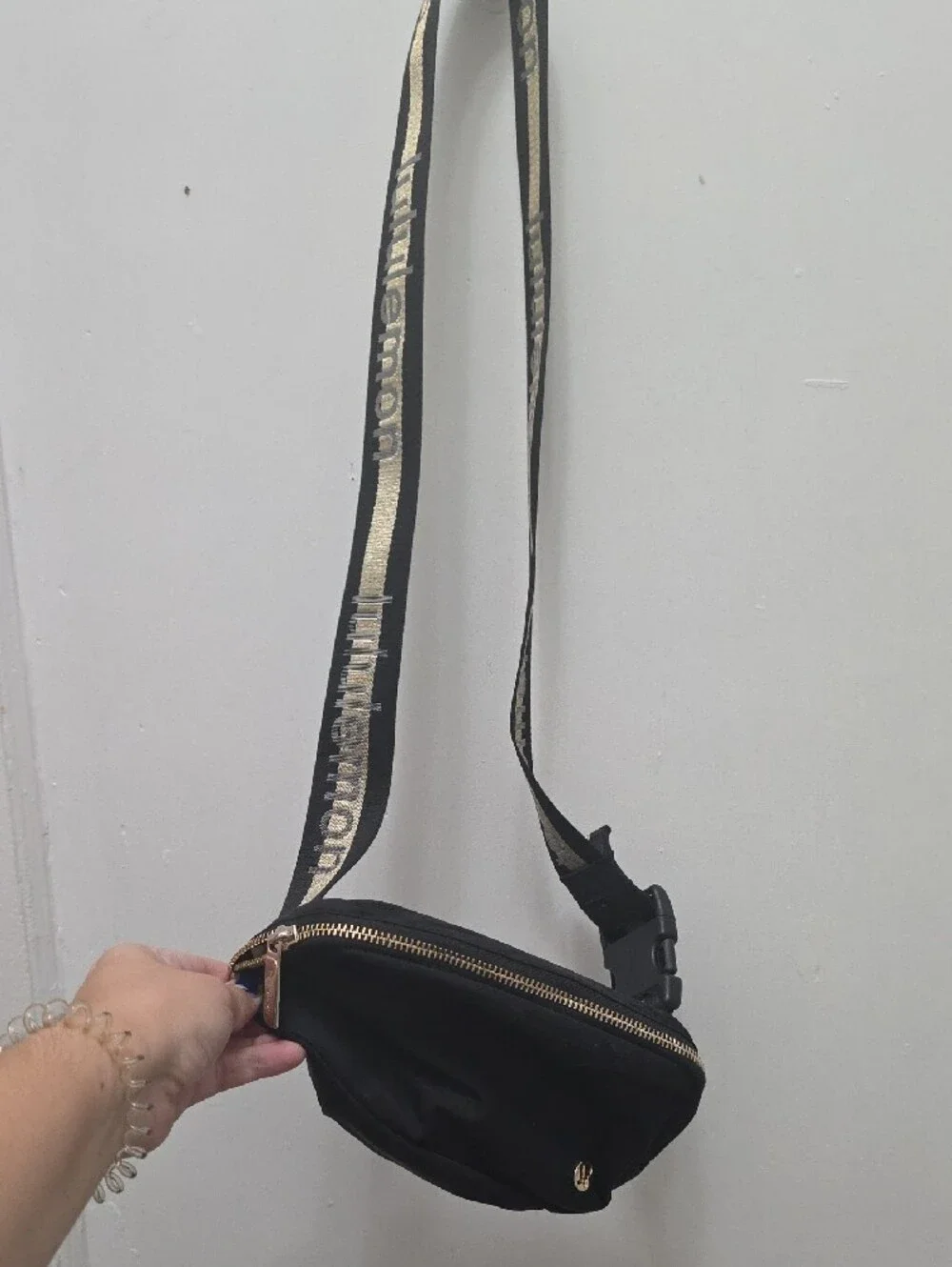 lululemon athletica Black Belt Bag with Gold Accents